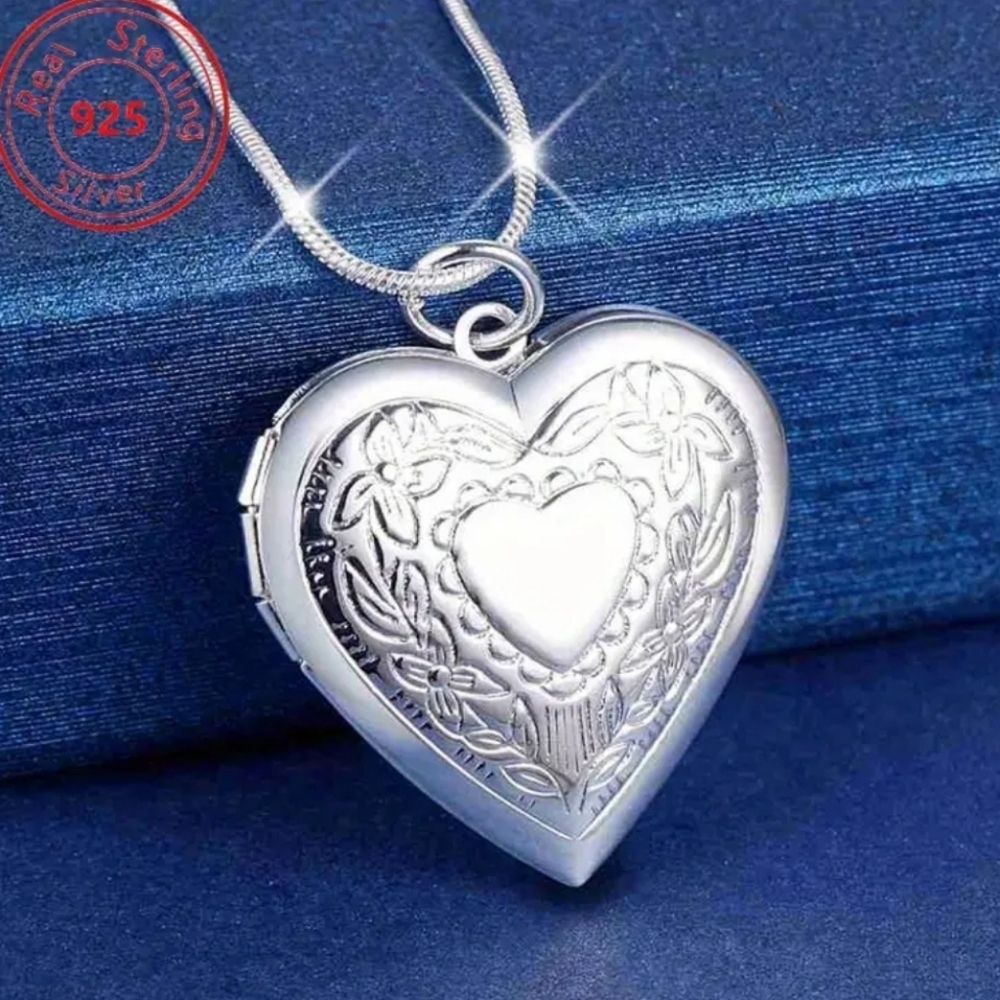 Womens High Quality 925 Sterling Silver Heart Locket Necklace